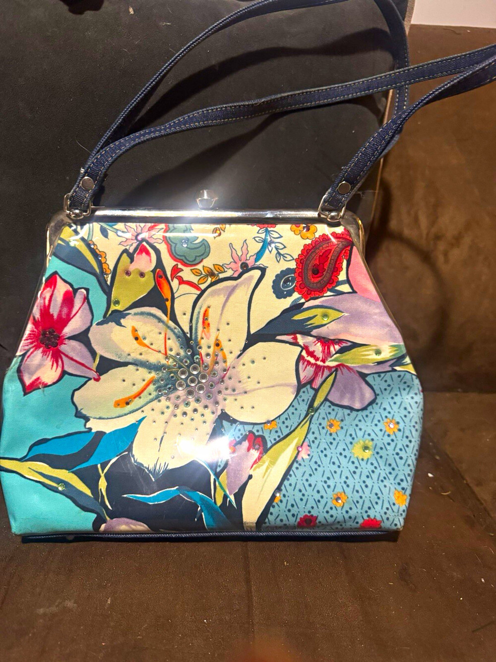 Vintage M. Andonia Los Angeles Floral Rhinestone Frame Bag